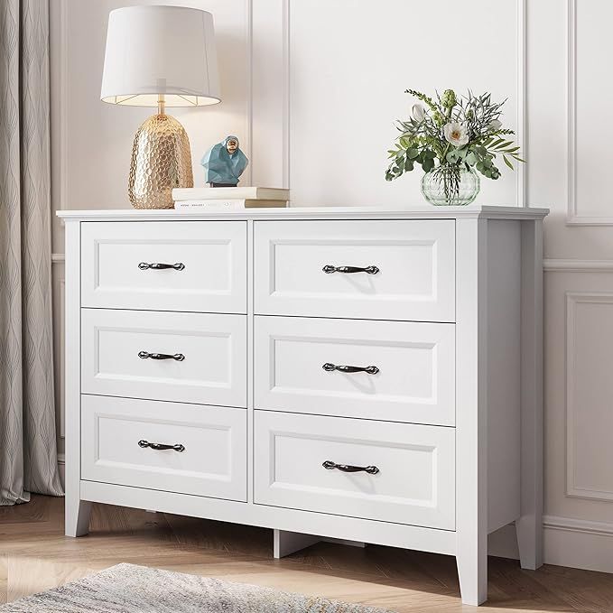 LINSY HOME Dresser for Bedroom, 6 Drawer Dresser with Metal Handles, Nursery Chest of Drawers for... | Amazon (US)