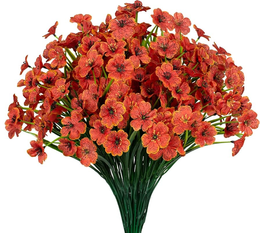 15 Bundles Artificial Flowers UV Resistant Outdoor Plants No Fade Faux Plastic Shrubs Fake Silk F... | Amazon (US)