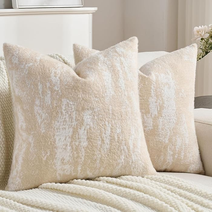 FUTEI Beige Decorative Throw Pillow Covers 18x18 Inch Set of 2,Soft Faux Cashmere Ink Painting Pa... | Amazon (US)
