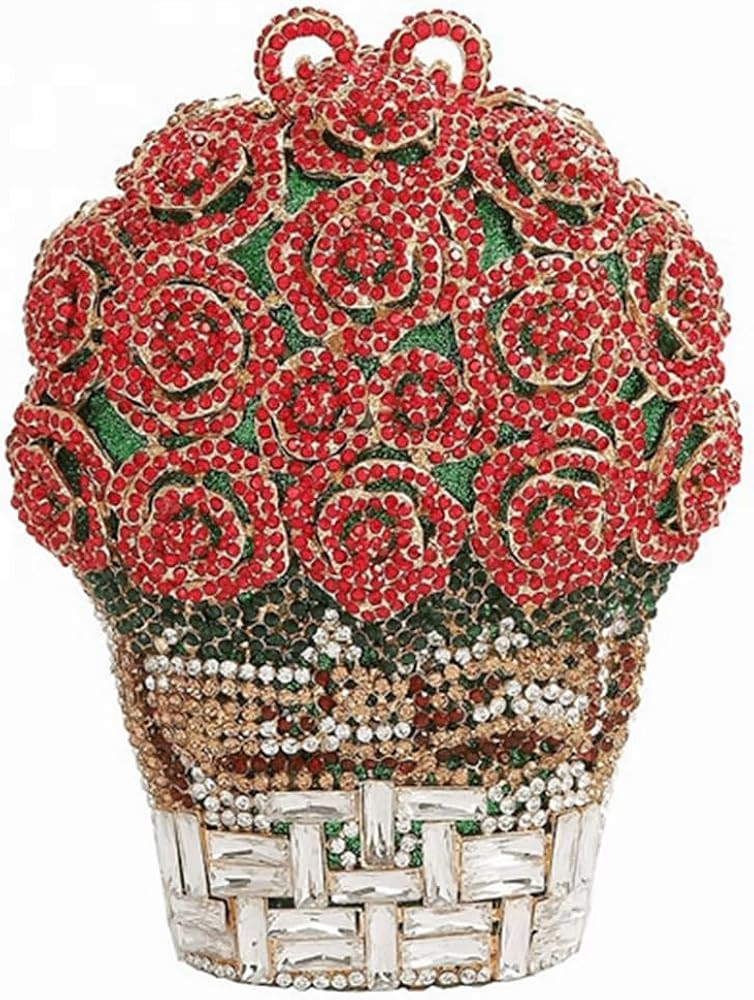 Women Luxury 3D Basket of Red Roses Rhinestone Purse Minaudiere Bag Floral Crystal Evening Clutch... | Amazon (US)