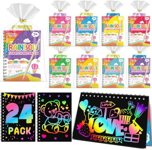 Valentines Day Party Favors for Kids: 24 Pack Rainbow Scratch Art Notebook Students Classroom Gif... | Amazon (US)