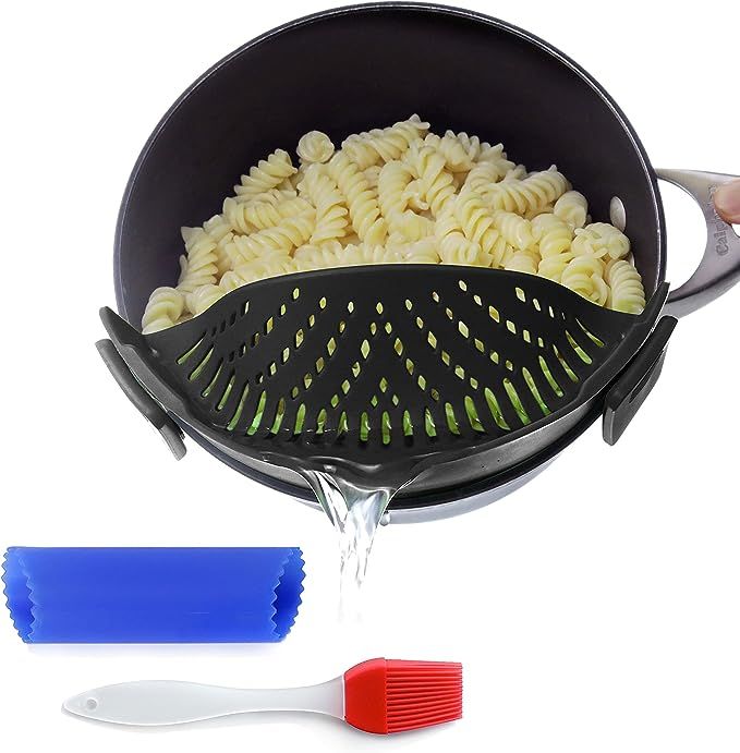 Clip-On Kitchen Food Strainer for Spaghetti, Pasta, & Ground Beef Grease, Colander & Sieve Snaps ... | Amazon (US)