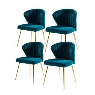 JAYDEN CREATION Olinto Modern Navy Velvet Channel Tufted Side Chair with Metal Legs (Set of 4) DS... | The Home Depot