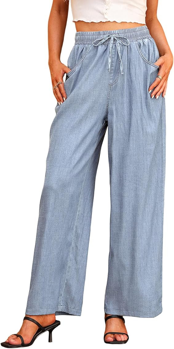 Sidefeel Women Wide Leg Jeans Drawstring High Waisted Loose Denim Pants | Amazon (US)