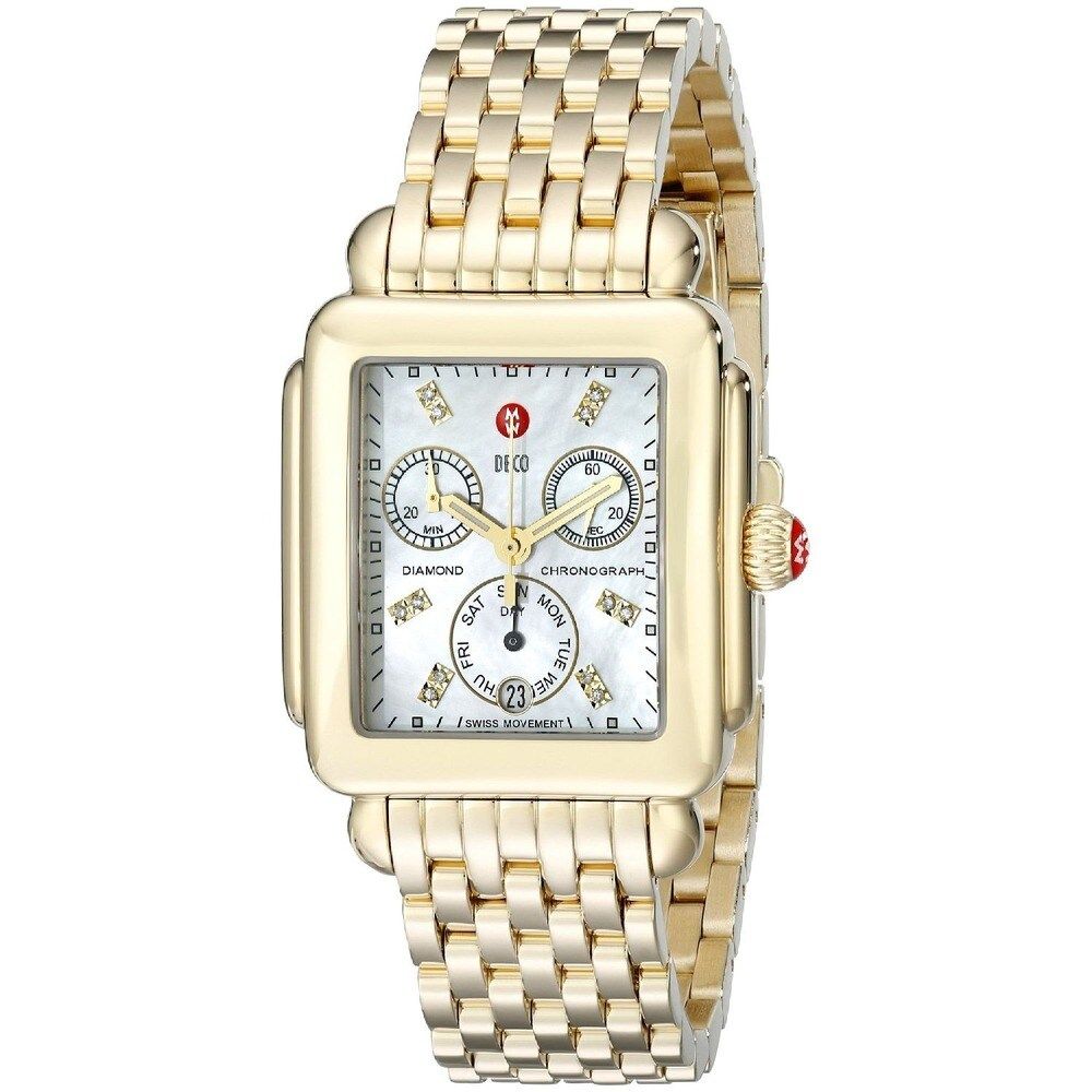 Michele Women's MWW06P000016 'Deco' Gold-tone Stainless Steel Watch (50 Meters - White/Mother of Pea | Bed Bath & Beyond