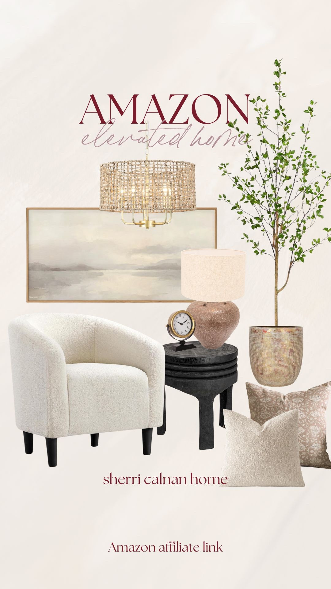 Elevated Amazon home finds featuring soft textures, warm lighting, and neutral layered decor that adds depth without overwhelming the space. Timeless pieces that blend seamlessly into a calm coastal home.
 Neutral home decor, organic modern styling, boucle accent chair, brass chandelier, neutral living room decor, coastal home accents, elevated Amazon home finds, sherri calnan home

#LTKHome