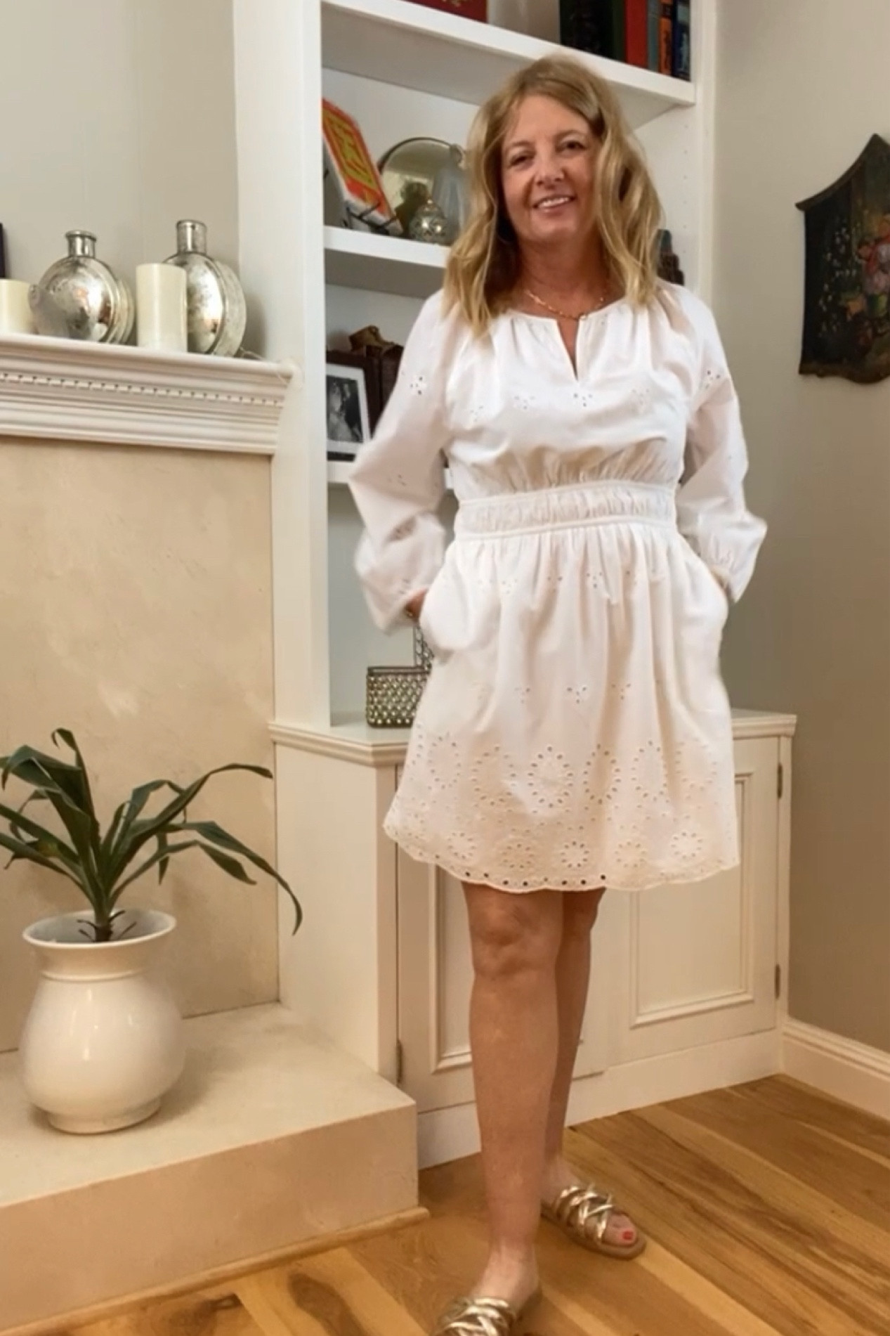 Super cute eyelit dress for spring and summer. Eyelit dresses it up and gives it a more expensive look. Pair with flat or heeled metallic sandals and add a colorful bag. Runs tts.

#LTKSeasonal #LTKstyletip