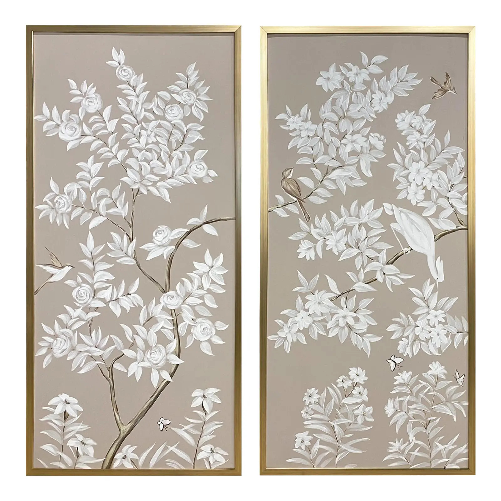 Taupe Chinoiserie Panels - Set of 2 | Chairish