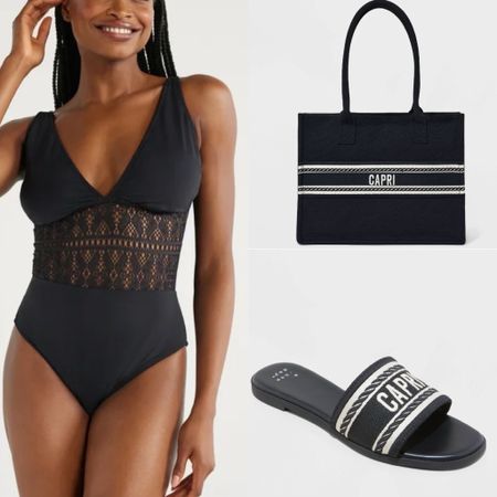 Affordable Spring Break pool day outfit 
Walmart black one piece swimsuit 
Target finds 
Tote
Embroidered Slide on sandals
Capri
Shop the look
Christian Dior
Vacation 
What to pack 


#LTKitbag #LTKswim #LTKshoecrush