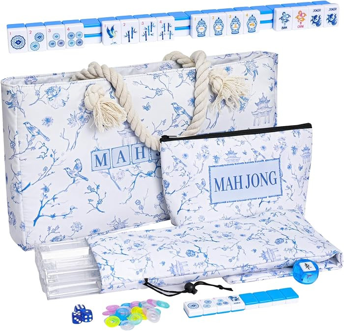 TIASUSAN American Mahjong Tile Set with160 Engraved Mahjong Tiles(1.2", Light Blue), Mahjong Bag,... | Amazon (US)