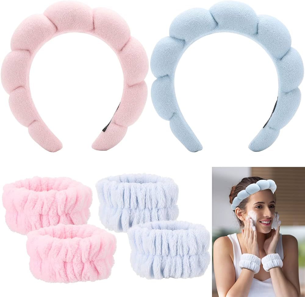 Versed Headband 2Pcs Sponge & Terry Towel Cloth Fabric Head Band With 4Pcs Face Washing Wristband... | Amazon (US)