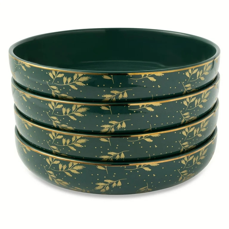 Thyme & Table Holiday Leaves 4-Pack Ceramic Low Bowl Set - Green - Walmart.com | Walmart (US)