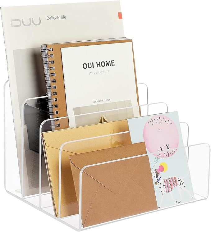 MaxGear Acrylic File Holder, 4 Section Desk Organizer for Envelopes, Letters, Documents, Notebook... | Amazon (US)