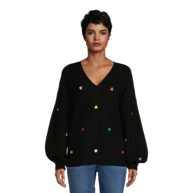 What's Next Women's V-Neck Multi Heart Embroidery - Walmart.com | Walmart (US)