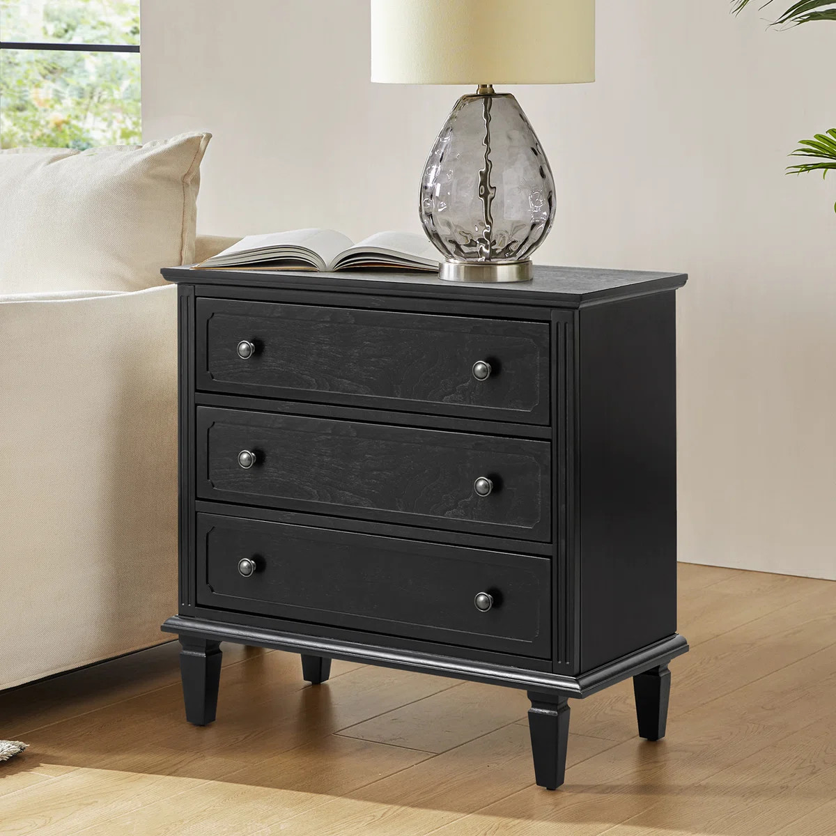 Amberlyn 28.3'' W Transitional 3-Drawer End Table with Built-In Outlet and Solid Wood Legs | Wayfair North America