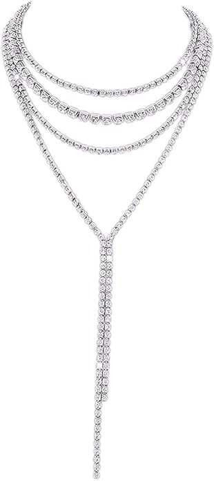 Aomcisi Sexy Women Rhinestone Statement Necklace Tassel Bib Choker | Amazon (US)