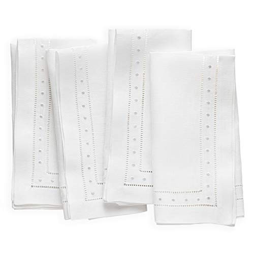 Swiss Dot Linen Dinner Napkins - White Set of 4, 18 x 18 inch - Hemstitched Embroidered Cloth Napkin | Amazon (US)