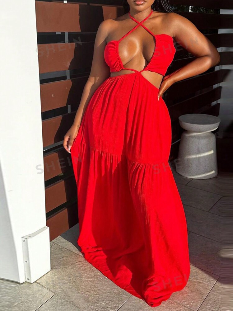 SHEIN Slayr Halter Neck Backless Vacation Dress | SHEIN