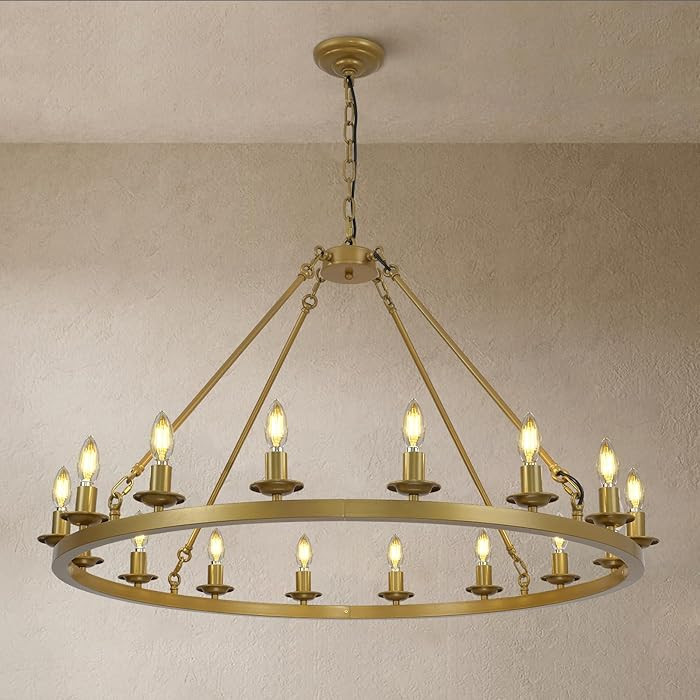 40" Gold Wagon Wheel Chandelier, Farmhouse Round Chandeliers for Dining Room, 16-Light Modern Bra... | Amazon (US)