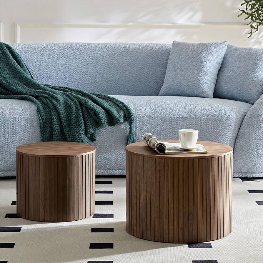 Nesting Coffee Table Set of 2,Modern Round Wooden Coffee Tables with Storage, Luxury Side Table A... | Amazon (US)