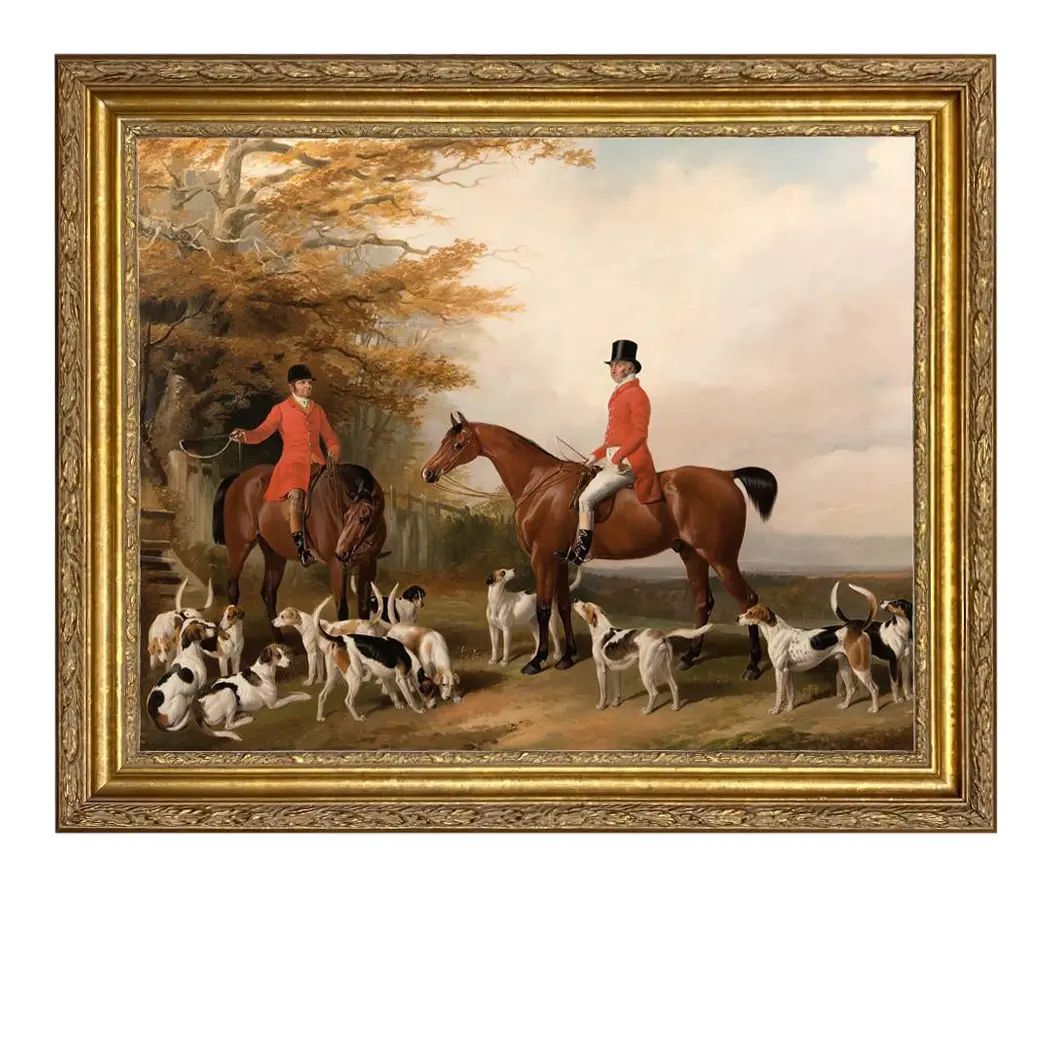 "The Meeting" Contemporary Reproduction Print on Canvas of a Fox Hunt Scene, Framed | Chairish