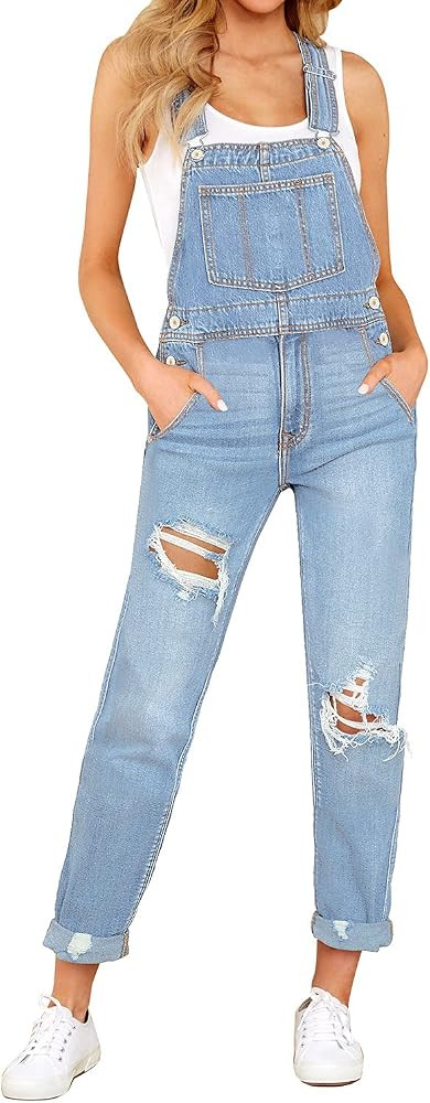 LookbookStore Women's Casual Stretch Denim Bib Overalls Pants Pocketed Jeans Jumpsuits | Amazon (US)