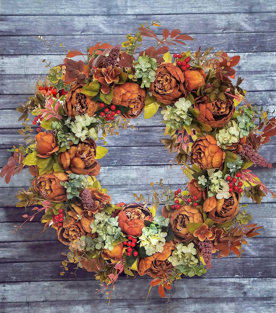Fall Wreath for Front Door 22inch Artificial Flower Autumn Winter Wreaths for Front Door Outside ... | Amazon (US)