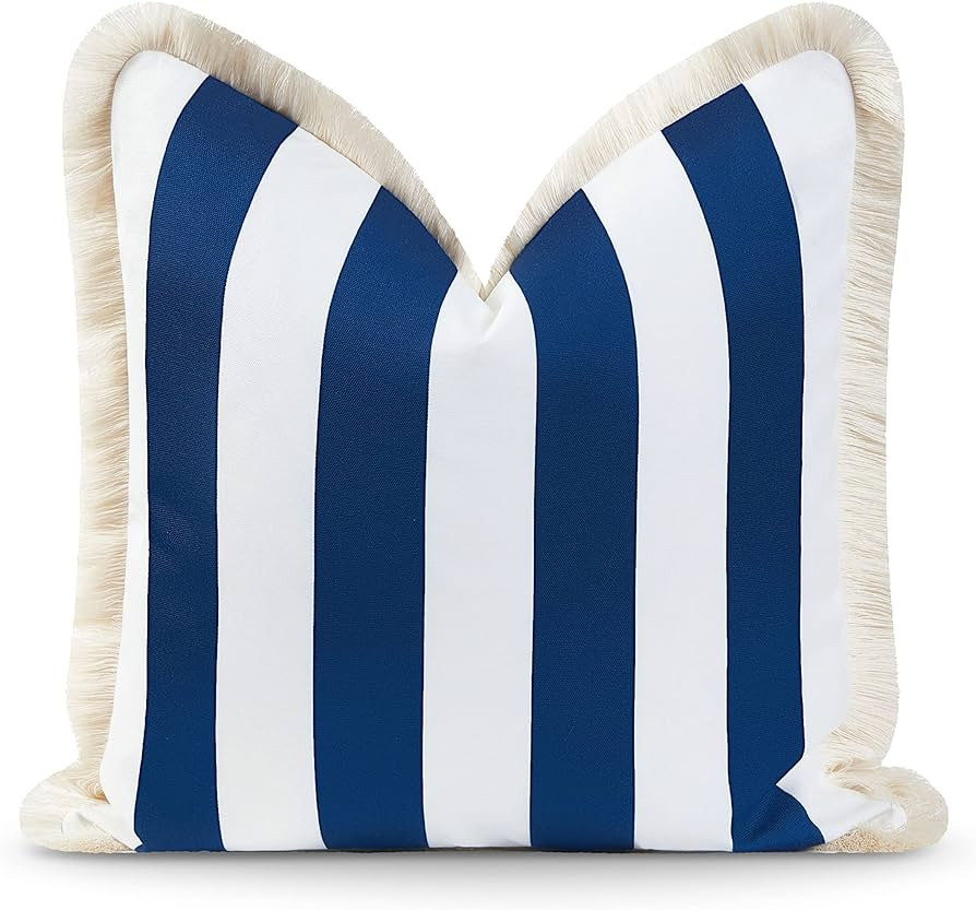 Hofdeco Premium Coastal Hampton Style Patio Indoor Outdoor Pillow Cover Only, 20"x20" Water Resistan | Amazon (US)