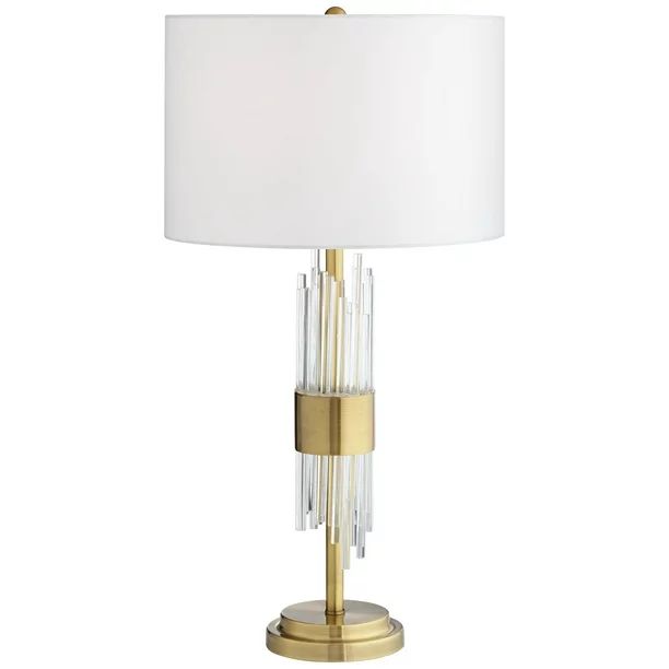 Possini Euro Design Mid Century Modern Table Lamp 27.5" Tall Brass Clear Glass Tube White Drum Sh... | Walmart (US)