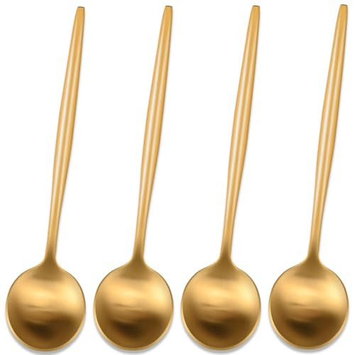 5.1 Inches Satin Gold Coffee&Tea Spoons,Small Demitasse Spoon,Mini Spoons For Stirring,Gold Teaspoons Set Of 4 SS18/10 Solid Round Spoon | Amazon (US)