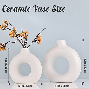 White Ceramics Vase for Home Decor -Boho White Vase Set of 2 Circular Flowers Vase Modern White D... | Amazon (US)