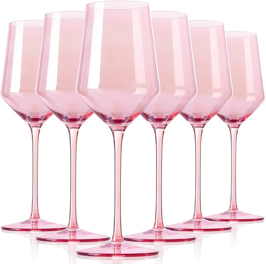 Physkoa Pink Wine Glasses Set 6-15oz Crystal Blush Pink Wine Glasses With Long Stem and Thin Rim,... | Amazon (US)