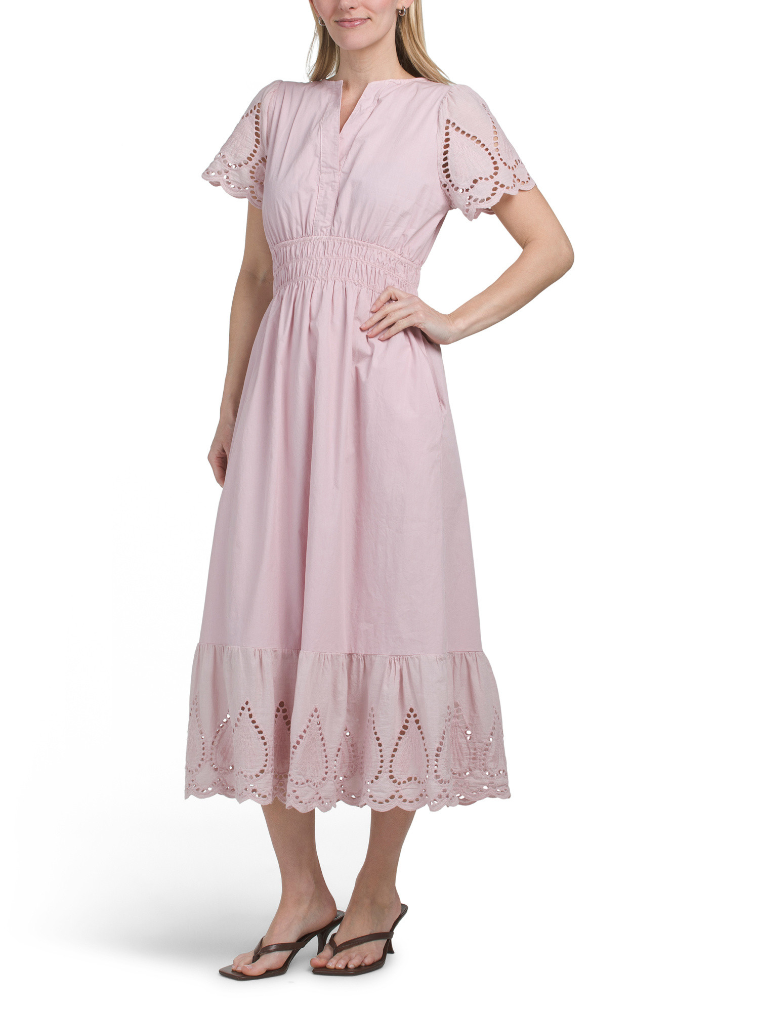 Made In Italy Short Sleeve Eyelet Inserts Maxi Dress | TJ Maxx