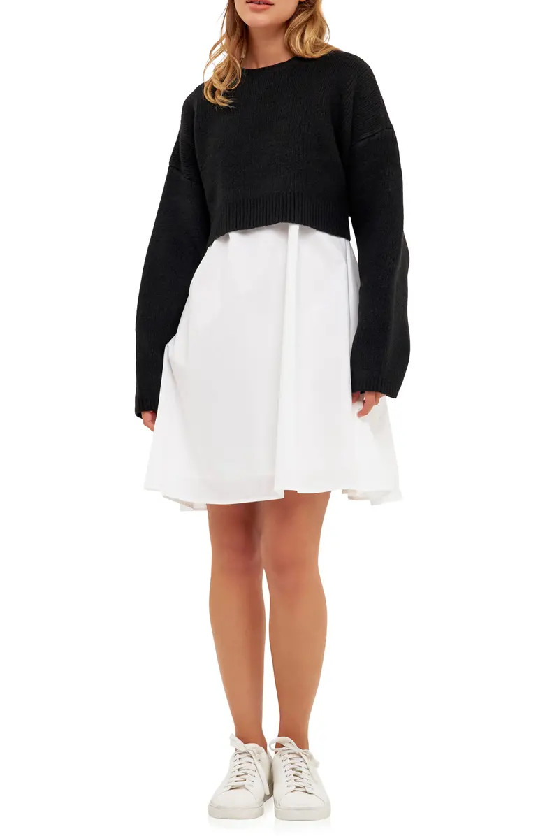Sweater with Poplin Minidress | Nordstrom