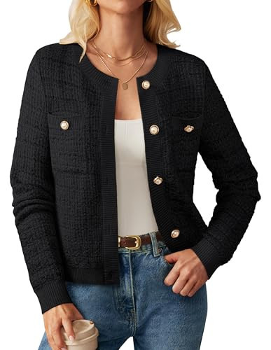 GRACE KARIN Women's Fall Cardigan Sweaters Button Knit Jackets Black XL | Amazon (US)