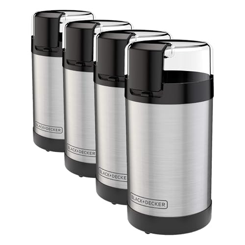 BLACK+DECKER One Touch Coffee Grinder, 2/3 Cup Coffee Bean Capacity, Spice Grinder, One Touch Push-Button Control -150 Watts -Stainless Steel Blades (Pack of 4) | Amazon (US)