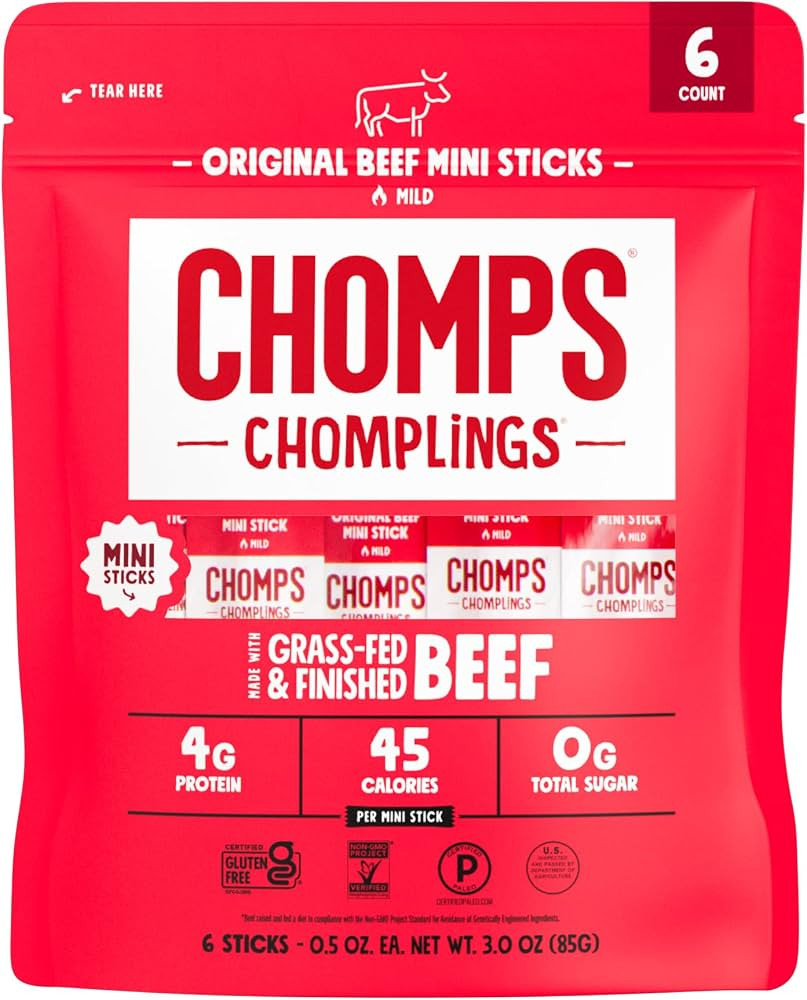 Chomps Original Beef Chomplings, Grass-Fed & Finished, 6ct, Protein Snack | Amazon (US)