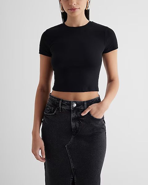 Supersoft Fitted Ribbed Crew Neck Cropped Tee | Express
