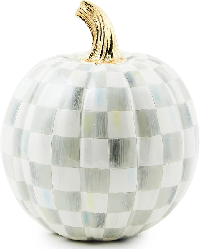 MACKENZIE-CHILDS Small Pumpkin, Resin Halloween Home Decor, Gray-and-White Sterling Check | Amazon (US)