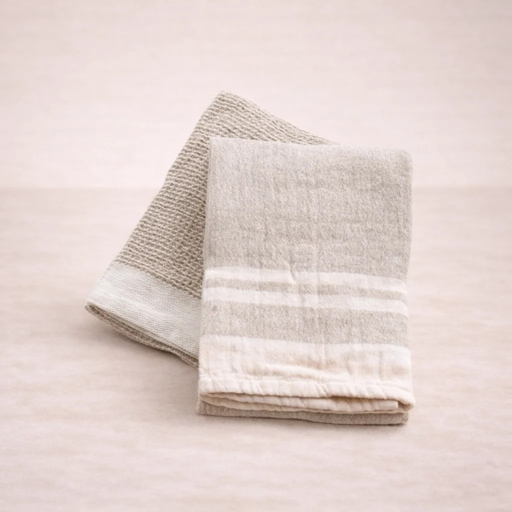 Double Stripe Beige Waffle Dish Towels | luxe bCO