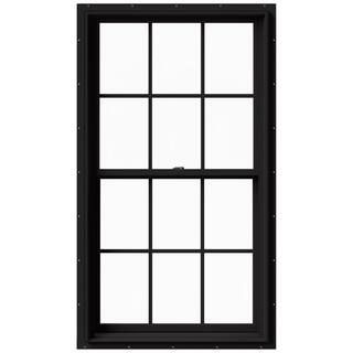 33.375 in. x 60 in. W-2500 Series Black Painted Clad Wood Double Hung Window w/ Natural Interior ... | The Home Depot