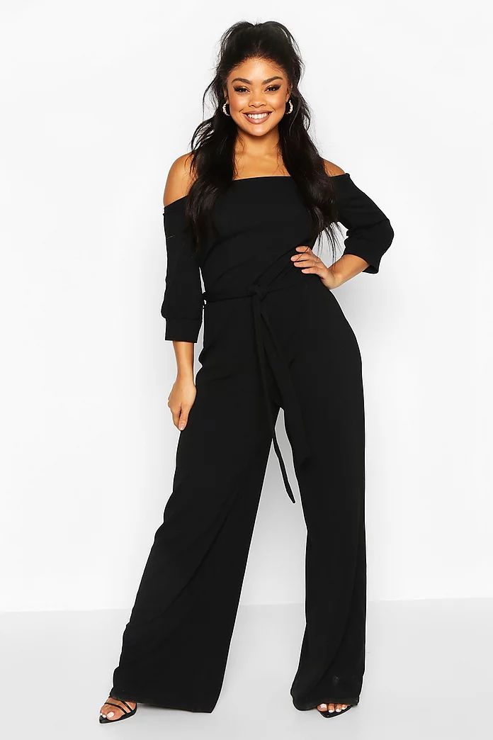 Plus Off Shoulder Tailored Self Belt Jumpsuit | Boohoo.com (US & CA)