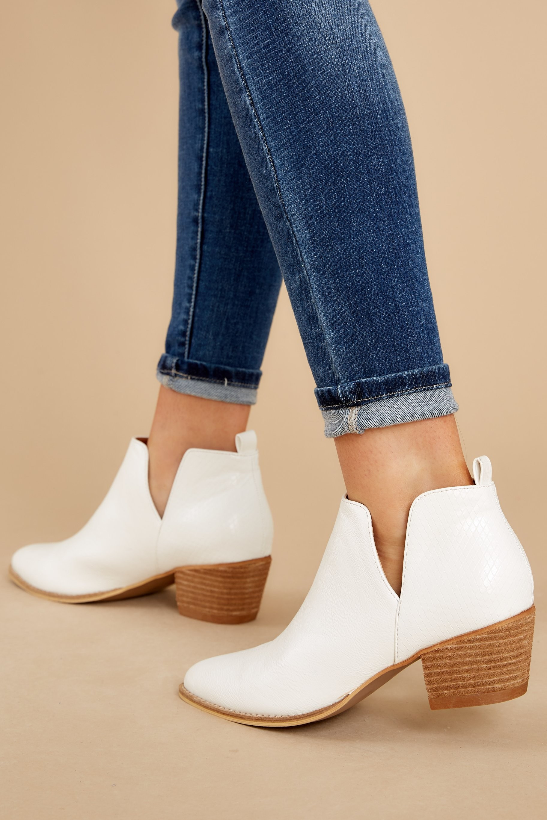 Walking By White Ankle Booties | Red Dress 