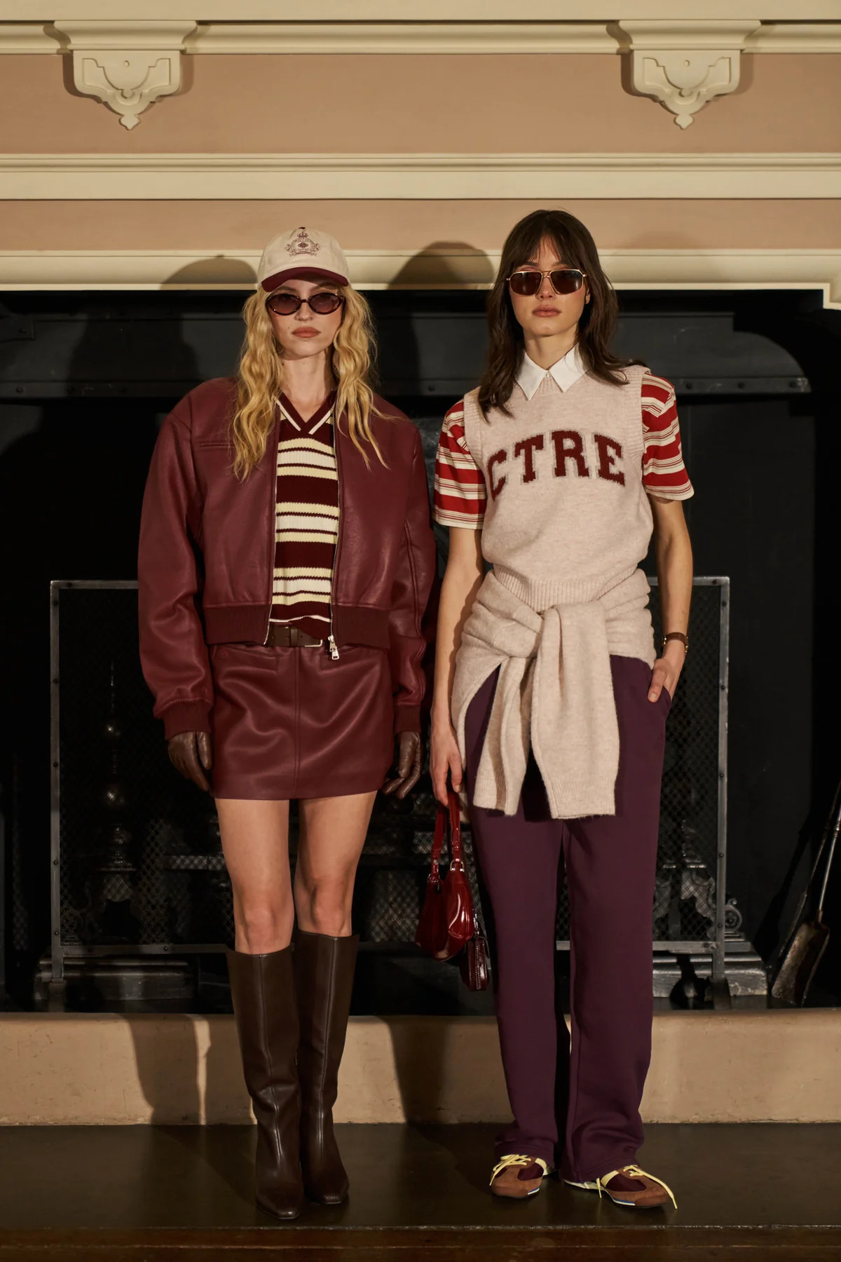 FAUX LEATHER SHOULDER PADDED BOMBER JACKET - BURGUNDY | The Couture Club