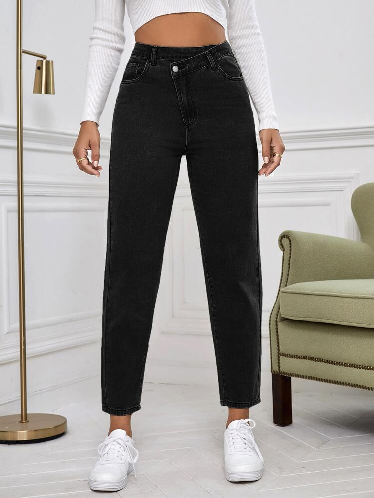 Asymmetrical Waist Mom Fit Jeans | SHEIN