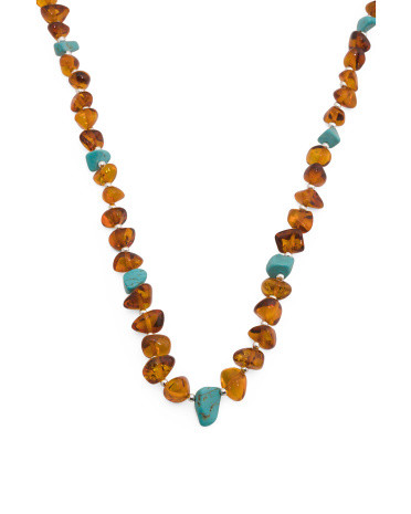 Made In Lithuania Sterling Silver Amber Turquoise Necklace | TJ Maxx
