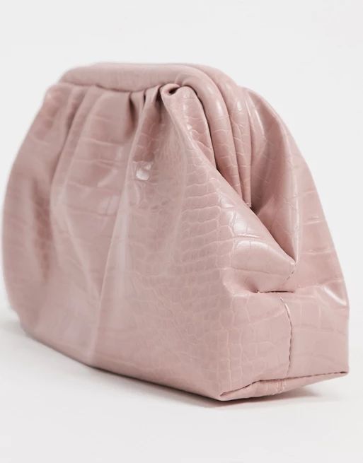 Glamorous Exclusive slouchy pillow clutch bag in light pink croc | ASOS (Global)