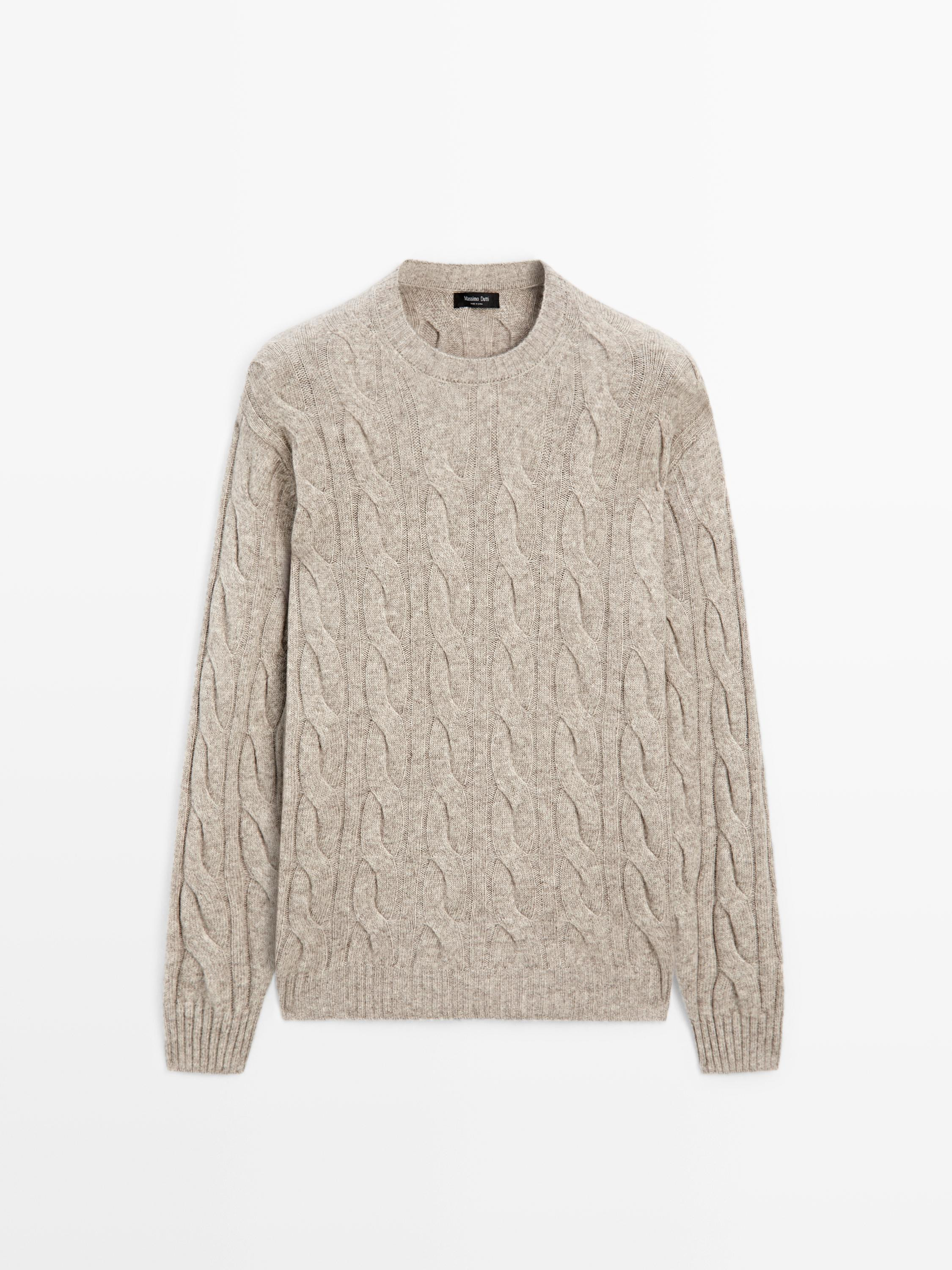 Knit sweater made of a wool blend fabric . Crew neck. Long sleeves. Ribbed trims . Braided detail... | Massimo Dutti US
