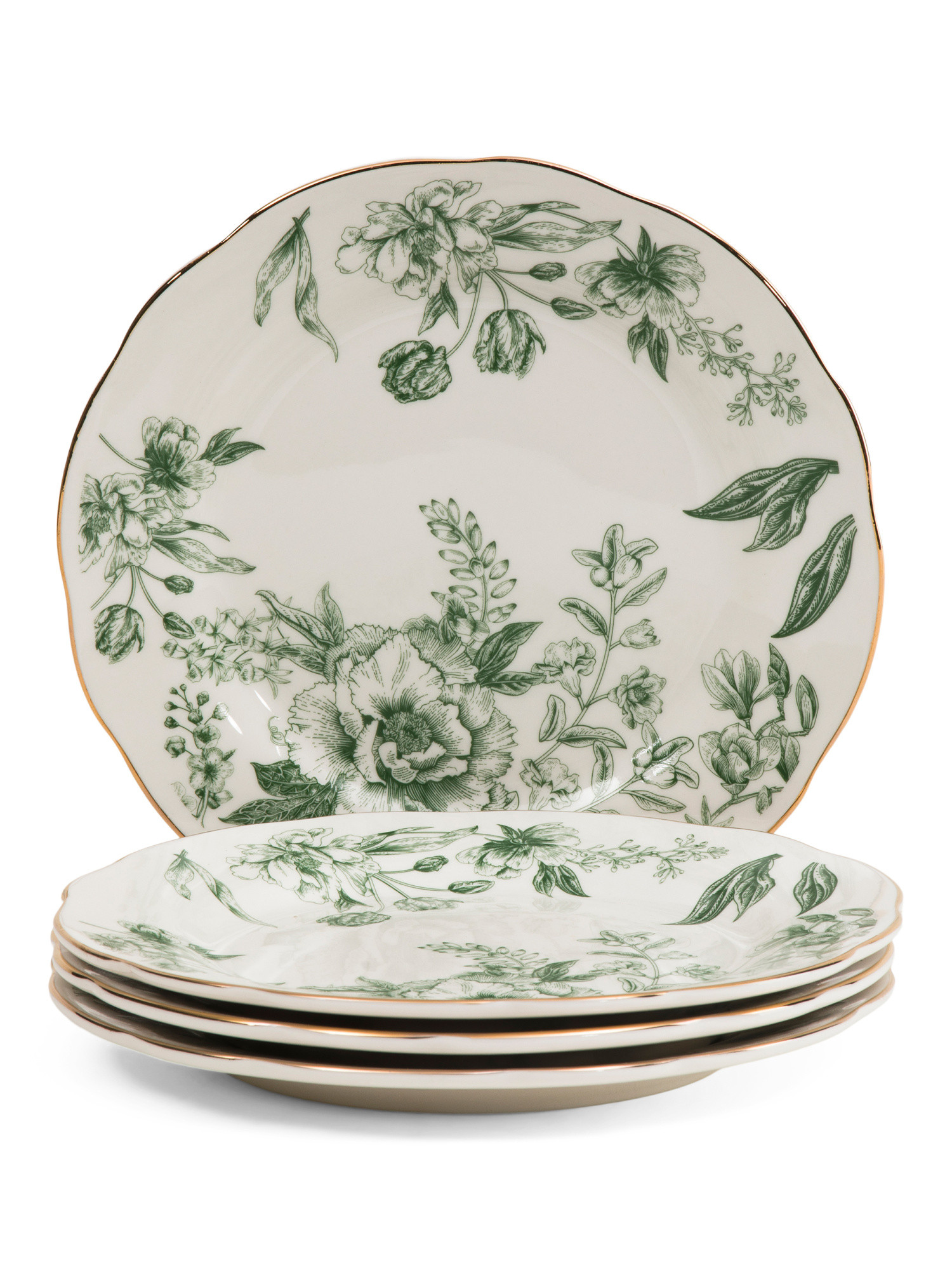 Set Of 4 8in Porcelain Scalloped Toile Salad Plates | TJ Maxx