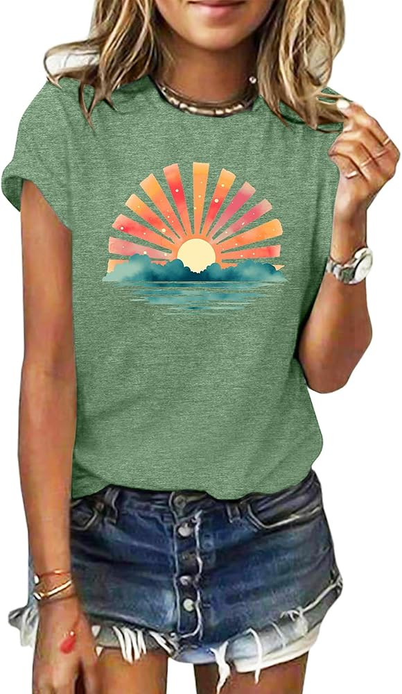 GEMLON Graphic T-Shirts for Women Loose Print Short Sleeve Tops Summer Casual Tees Shirt | Amazon (US)